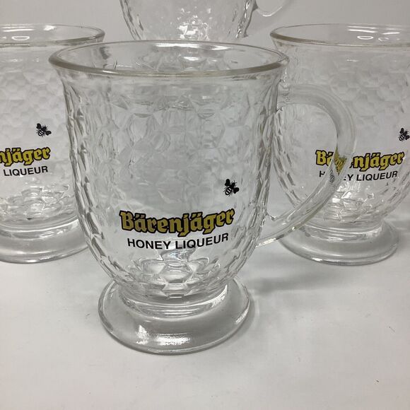 Bärenjäger Barenjager Honey Liqueur Glass Coffee Mug Honeycomb Pattern Set of 4 - Picture 2 of 9